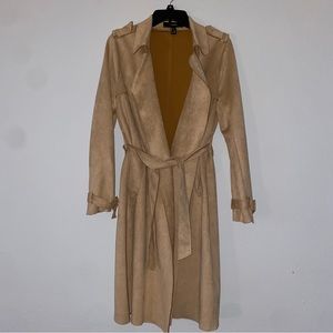 Forever 21 Tan Beige Faux Suede Duster Trench Coat Jacket Size Medium Business